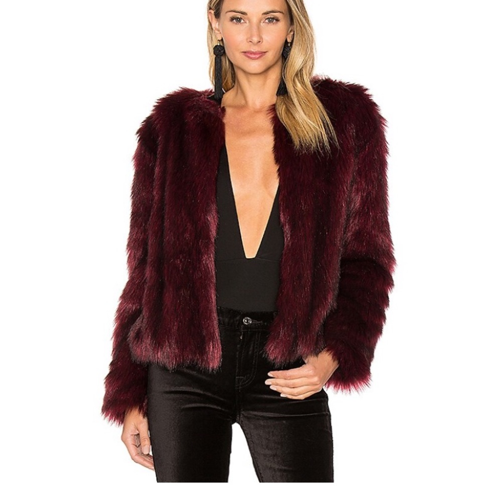 Snyder Faux Fur Jacket in Merlot